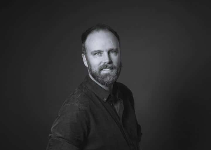Portrett av Lars Harald Gathe i sort hvitt