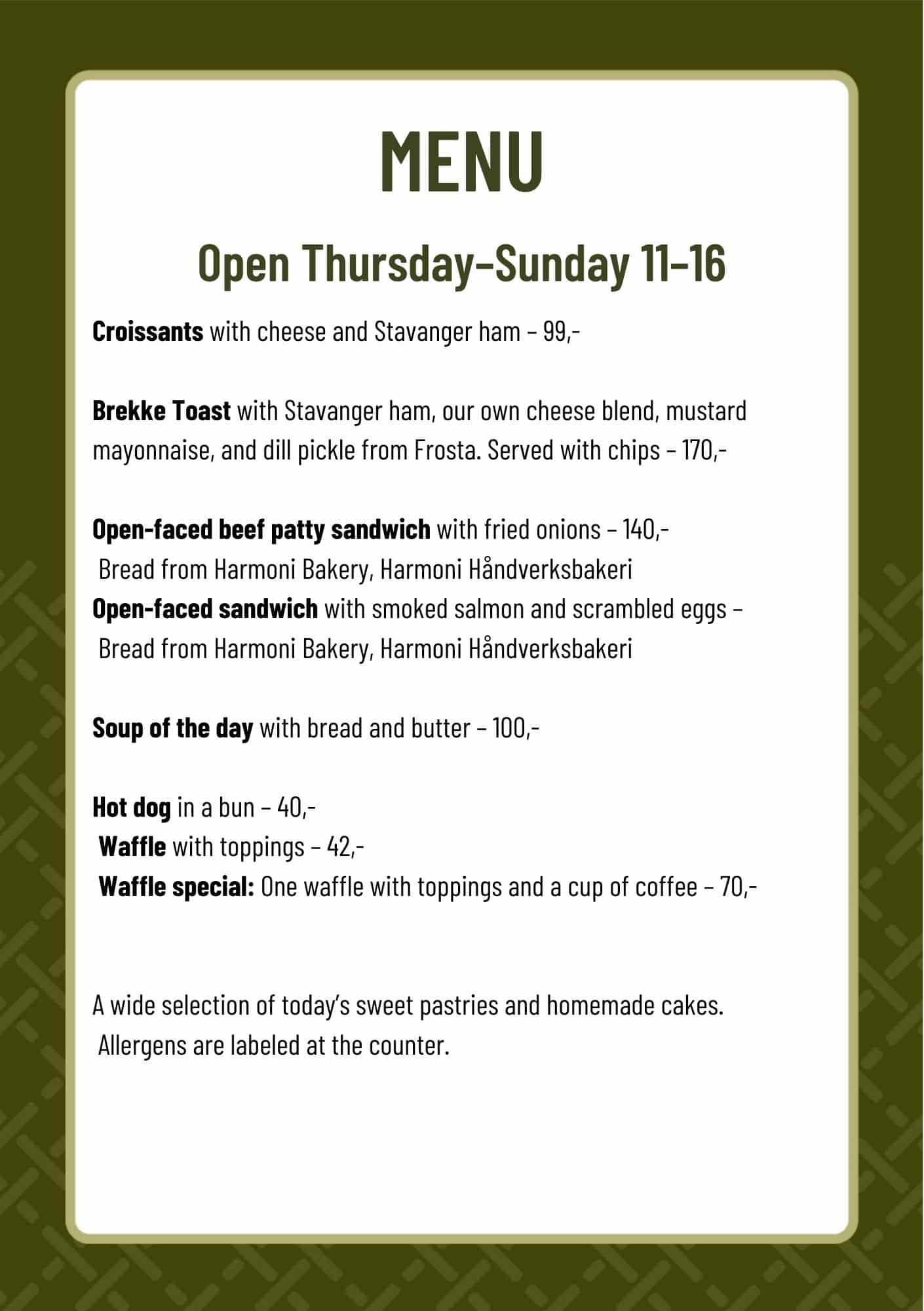 Menu at Aall Inn in english