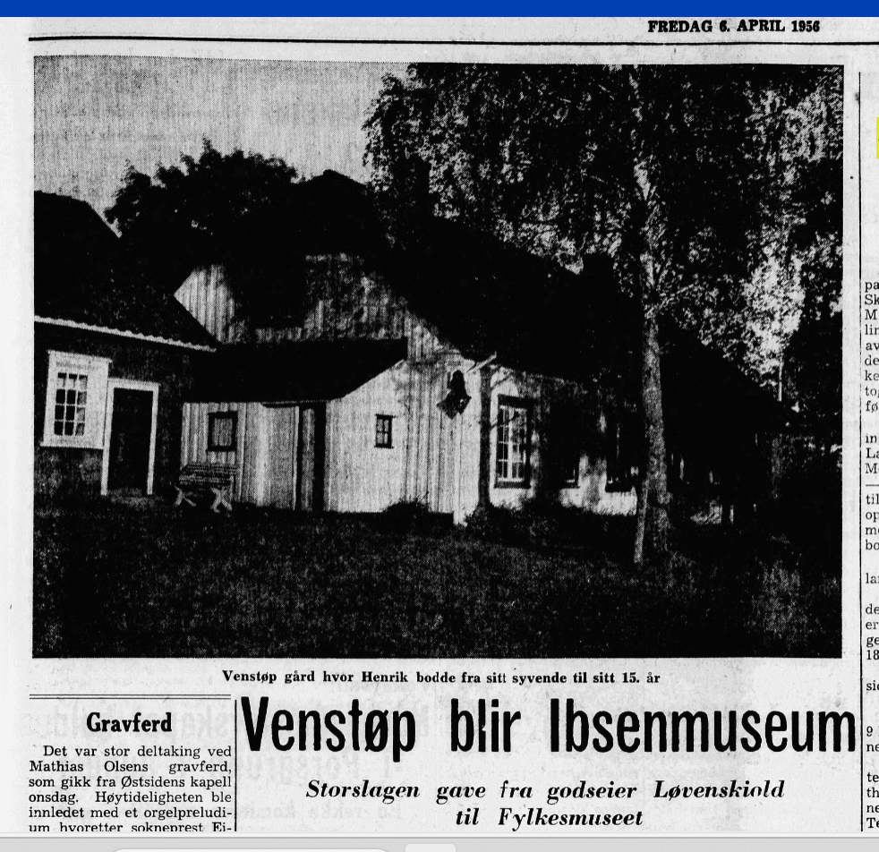 Faksimile fra Porsgrunns Dagblad 6 april 1956, foto fra Venstøp Faksimile fra Porsgrunds Dagblad 6 april 1956 foto fra Venstøp