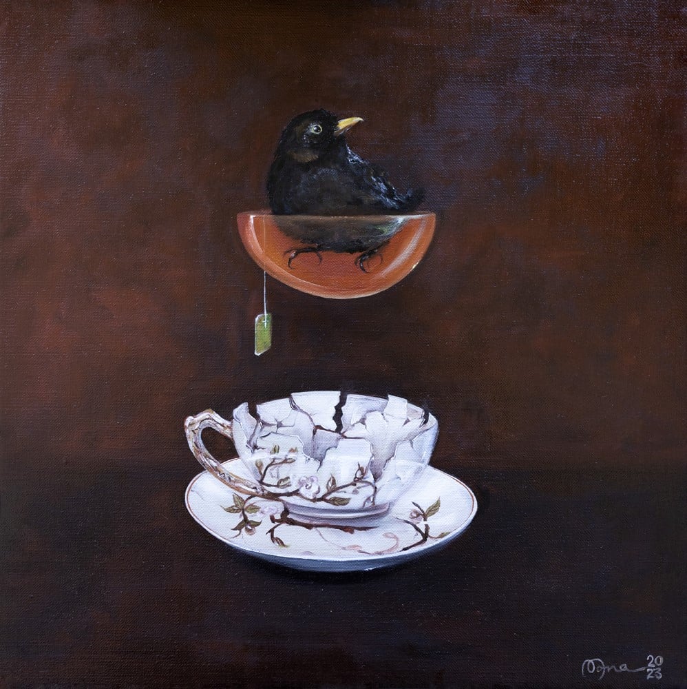 Maleriet Not my cup og tea av Mona Stenseth Maleriet Not my cup og tea av Mona Stenseth
